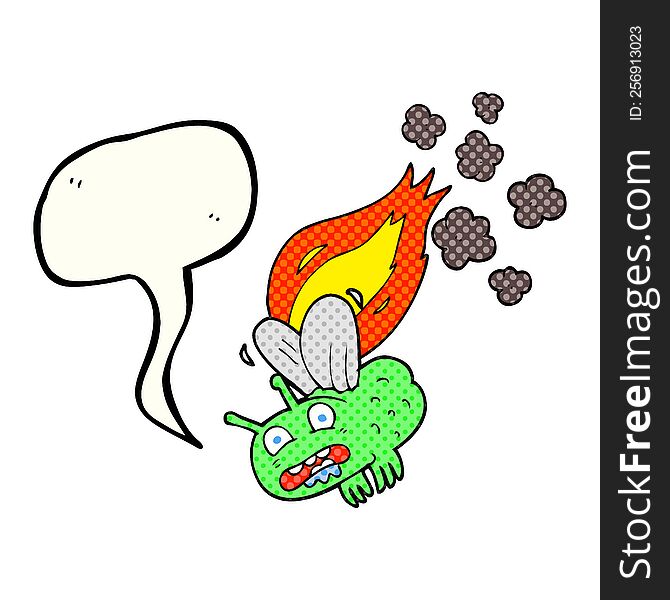 Comic Book Speech Bubble Cartoon Fly Crashing And Burning