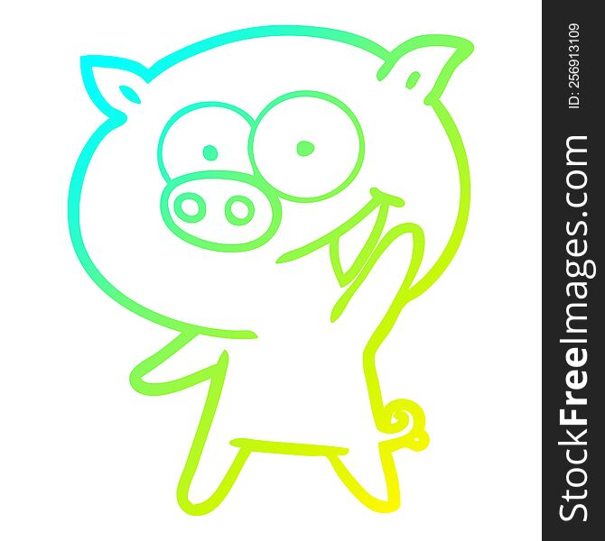 cold gradient line drawing of a cheerful pig cartoon