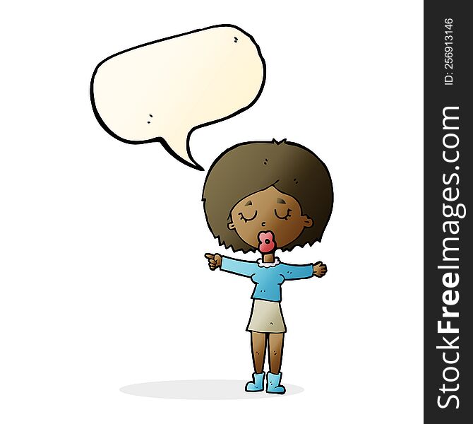 Cartoon Pointing Woman With Speech Bubble