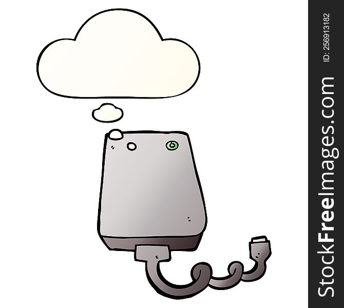 cartoon hard drive and thought bubble in smooth gradient style