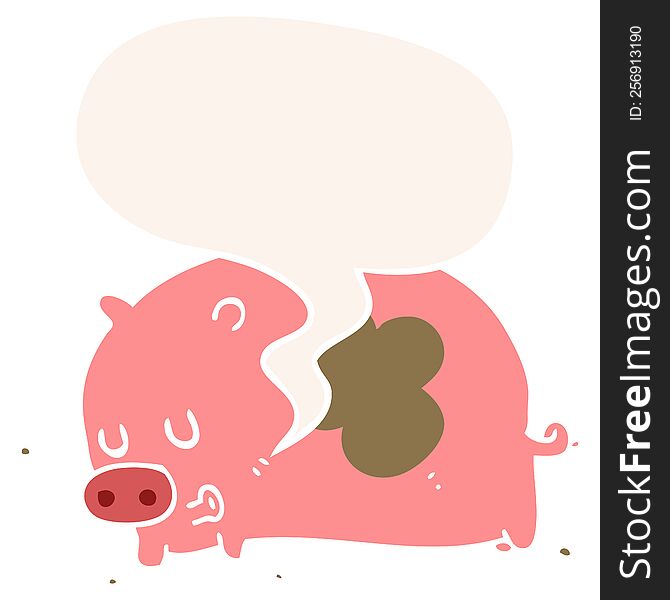 Cute Cartoon Pig And Speech Bubble In Retro Style