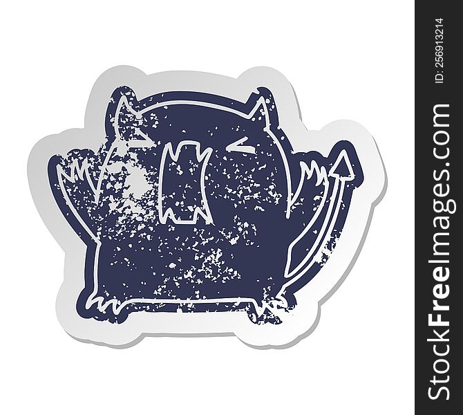 Distressed Old Sticker Of A Cute Kawaii Devil