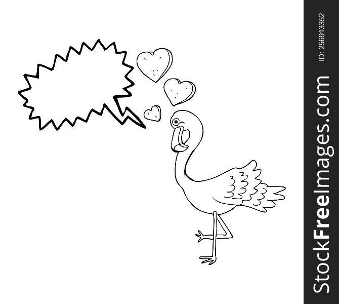 freehand drawn speech bubble cartoon flamingo in love