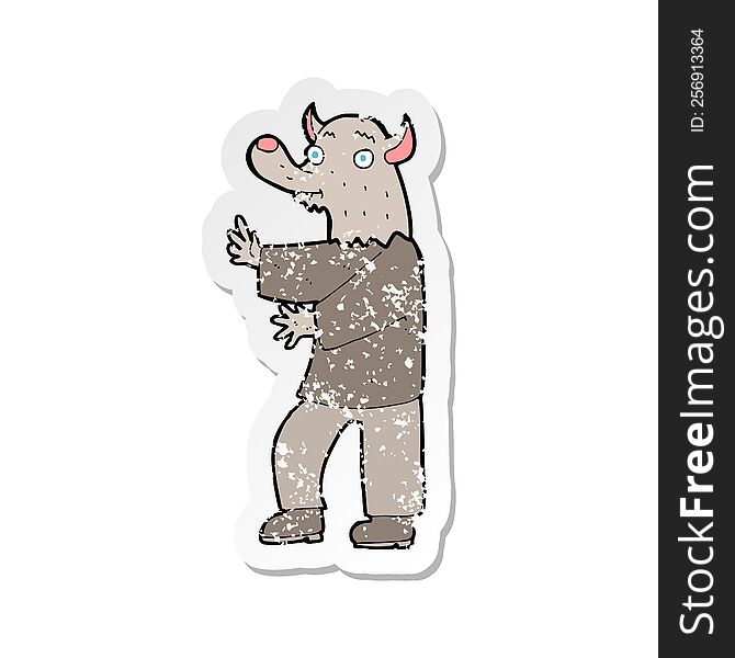 Retro Distressed Sticker Of A Cartoon Werewolf