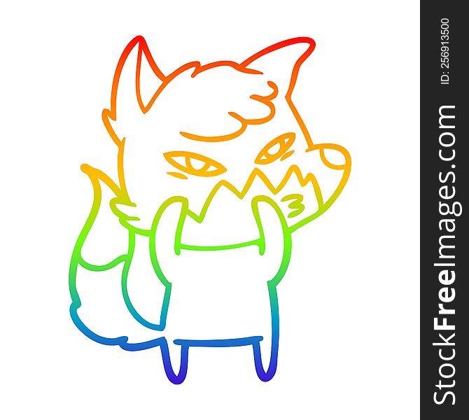 rainbow gradient line drawing of a clever cartoon fox