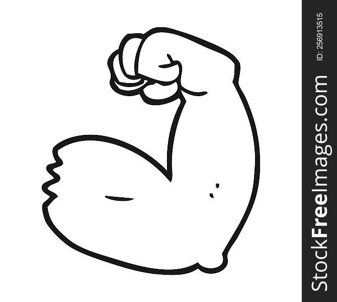 freehand drawn black and white cartoon strong arm flexing bicep