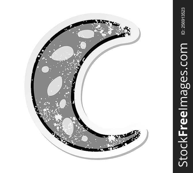 hand drawn distressed sticker cartoon doodle of a crescent moon