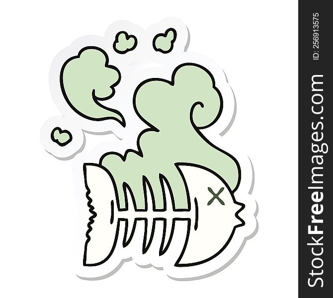 sticker of a quirky hand drawn cartoon dead fish