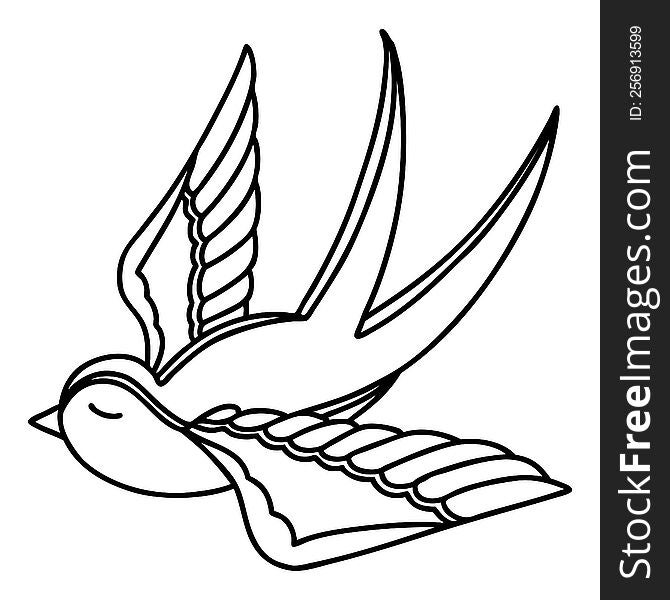 tattoo in black line style of a swallow. tattoo in black line style of a swallow