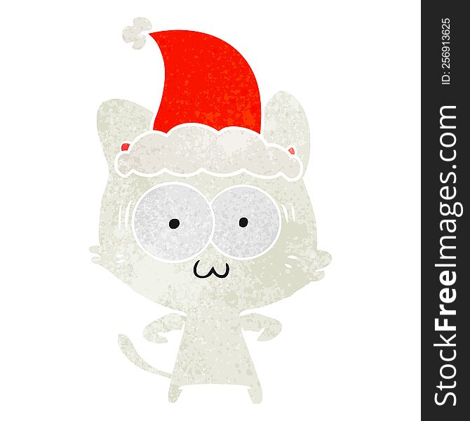 Retro Cartoon Of A Surprised Cat Wearing Santa Hat