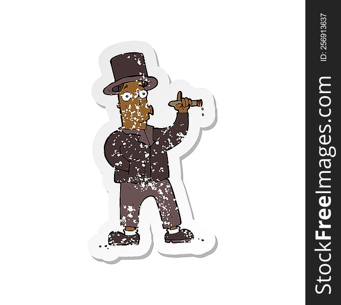 Retro Distressed Sticker Of A Cartoon Smoking Gentleman