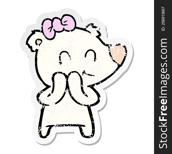 distressed sticker of a shy female polar bear cartoon