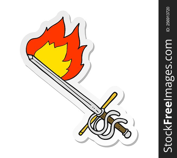 Sticker Of A Cartoon Flaming Sword