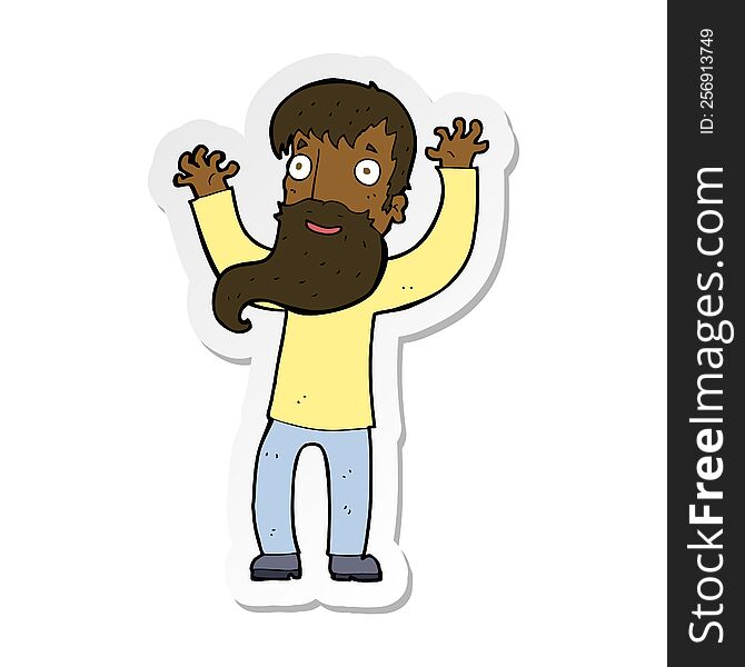 Sticker Of A Cartoon Excited Man With Beard