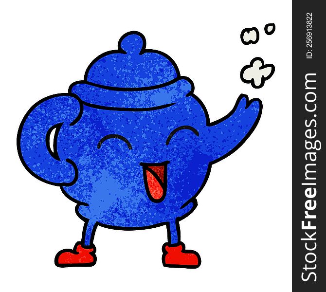 Textured Cartoon Doodle Of A Blue Tea Pot