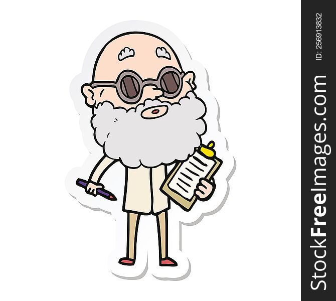 Sticker Of A Cartoon Curious Man With Beard And Sunglasses