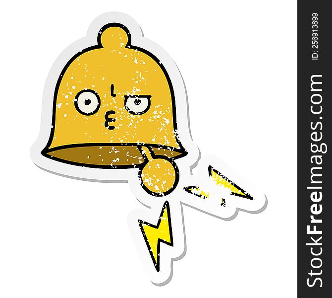 Distressed Sticker Of A Cute Cartoon Ringing Bell