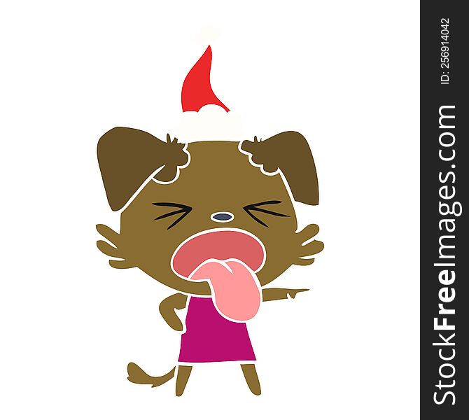 Flat Color Illustration Of A Disgusted Dog Wearing Santa Hat