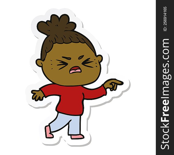 Sticker Of A Cartoon Angry Woman