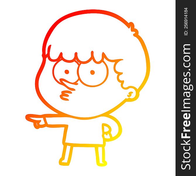 Warm Gradient Line Drawing Cartoon Pointing Boy