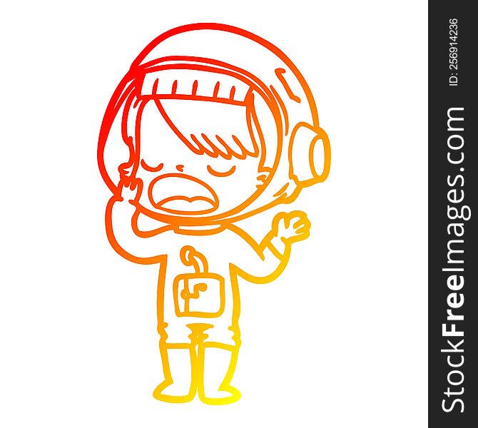 warm gradient line drawing of a cartoon astronaut girl yawning