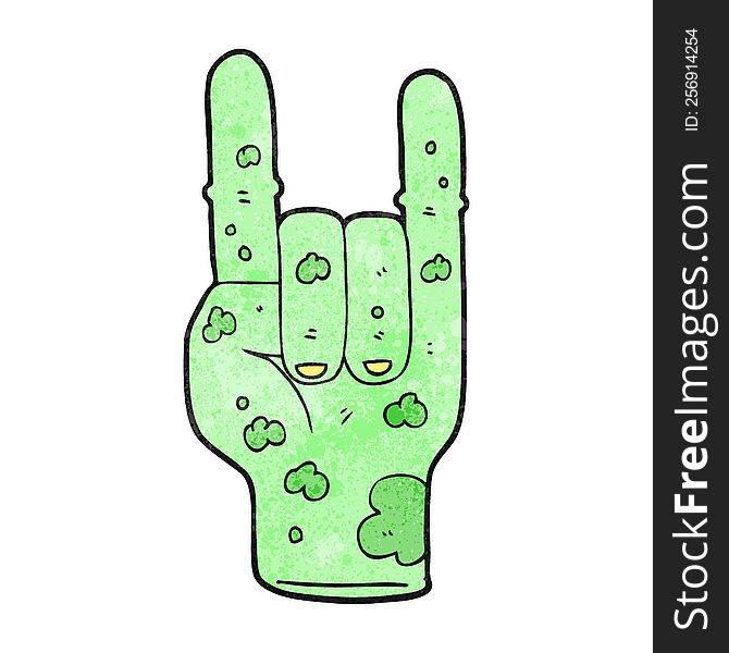 freehand textured cartoon zombie hand making horn sign