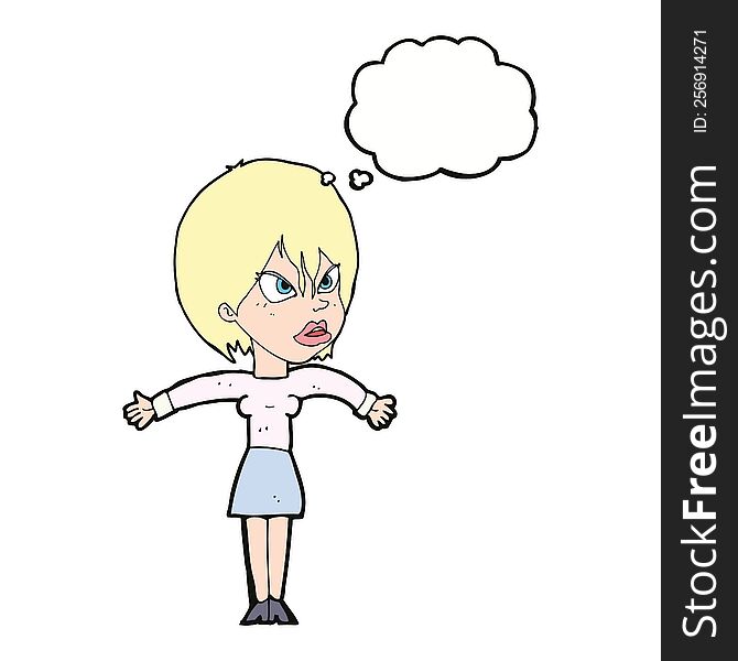 Cartoon Annoyed Girl With Thought Bubble