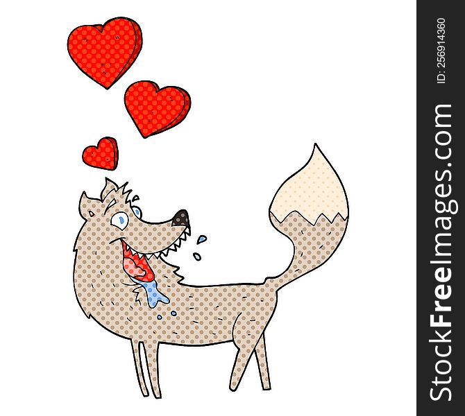 freehand drawn cartoon wolf in love