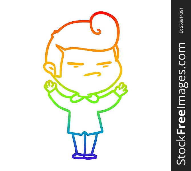 rainbow gradient line drawing of a cartoon cool guy with fashion hair cut
