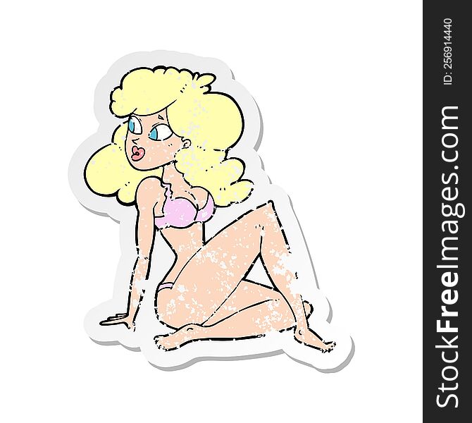 retro distressed sticker of a cartoon sexy woman in underwear