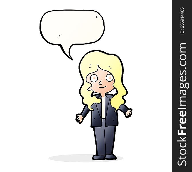 cartoon friendly business woman with speech bubble