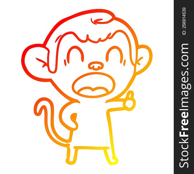warm gradient line drawing of a yawning cartoon monkey