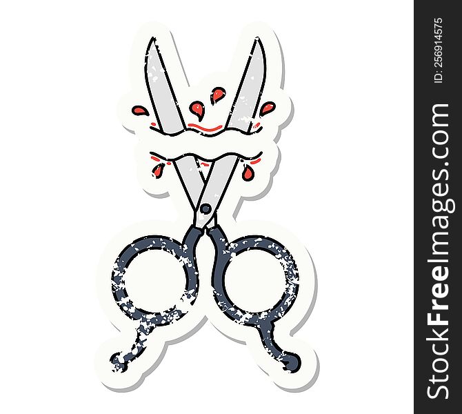 distressed sticker tattoo in traditional style of barber scissors. distressed sticker tattoo in traditional style of barber scissors