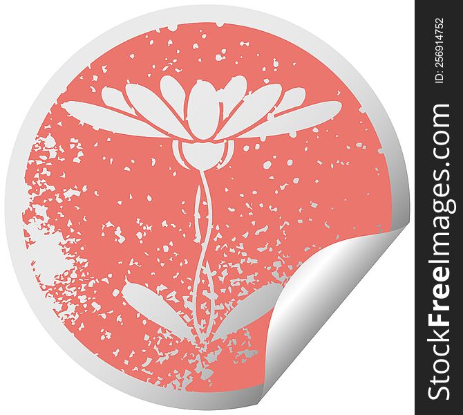 distressed circular peeling sticker symbol of a flower