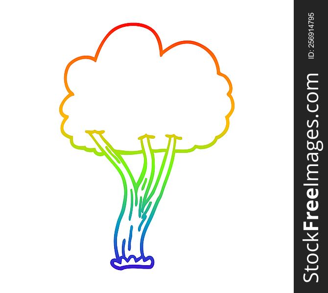 Rainbow Gradient Line Drawing Cartoon Blooming Tree