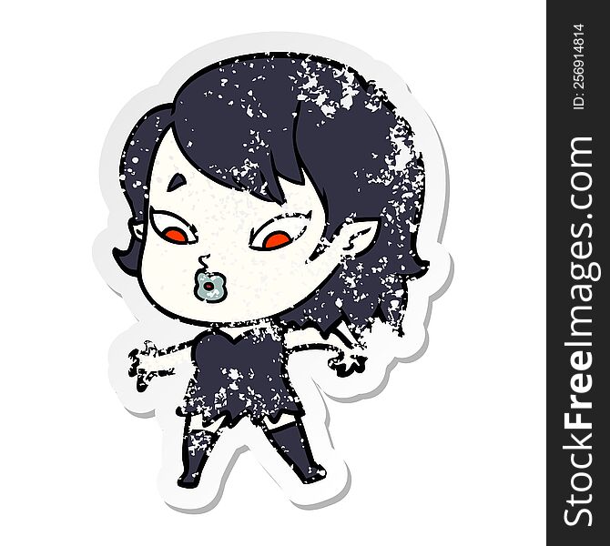 Distressed Sticker Of A Cute Cartoon Vampire Girl