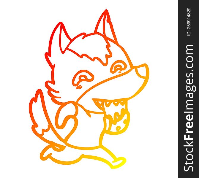 Warm Gradient Line Drawing Cartoon Hungry Wolf