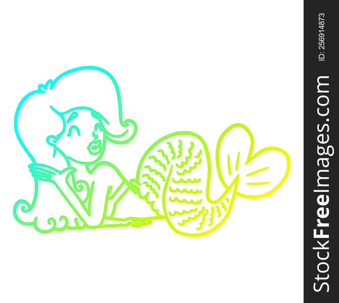 cold gradient line drawing of a cartoon mermaid