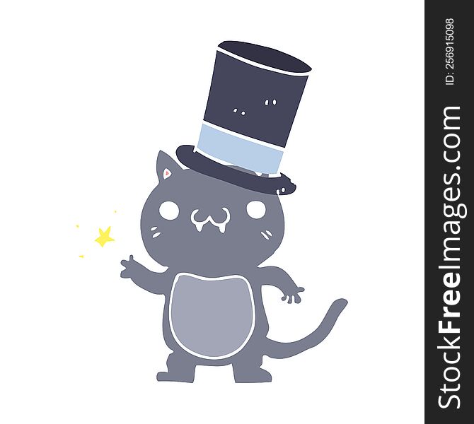 Flat Color Style Cartoon Cat Wearing Top Hat