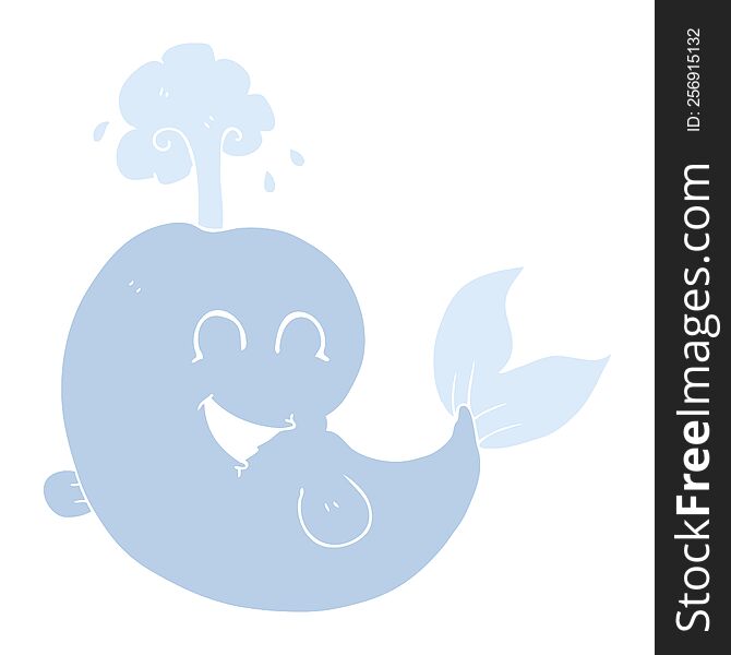 Flat Color Illustration Of A Cartoon Whale Spouting Water