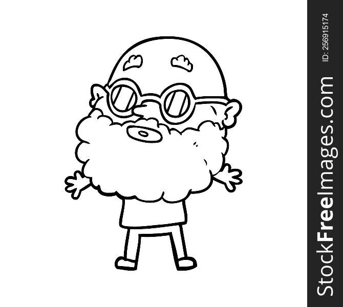 cartoon curious man with beard and sunglasses. cartoon curious man with beard and sunglasses