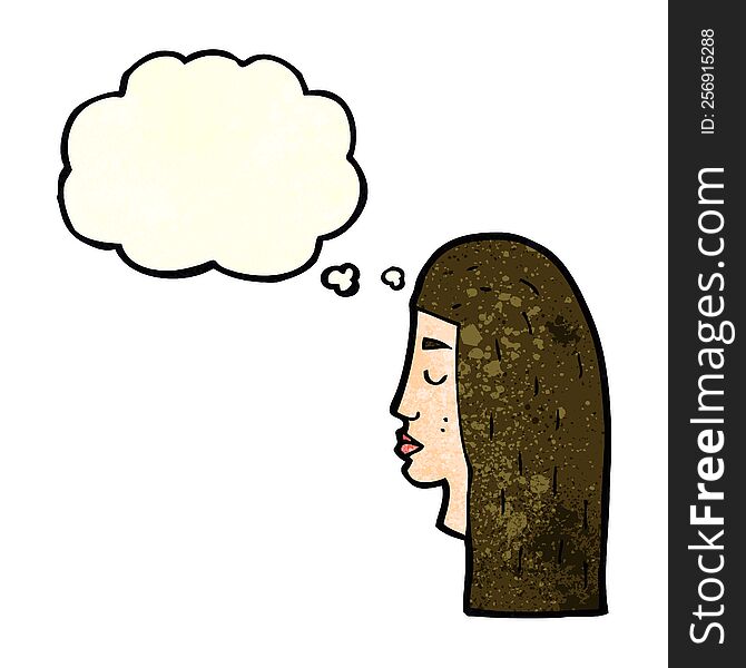 cartoon female face profile with thought bubble