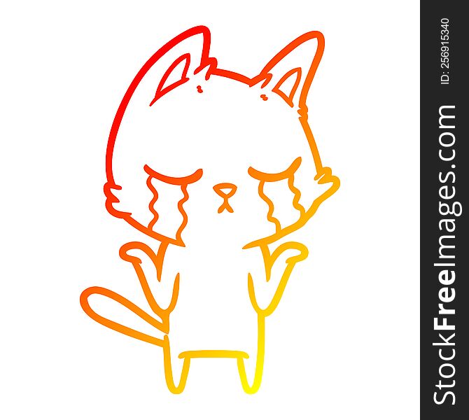 Warm Gradient Line Drawing Crying Cartoon Cat Shrugging