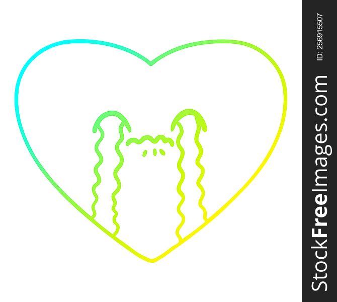 cold gradient line drawing of a cartoon love sick heart