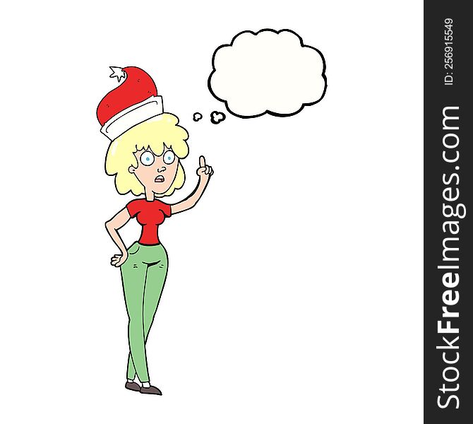 Thought Bubble Cartoon Woman Wearing Santa Hat