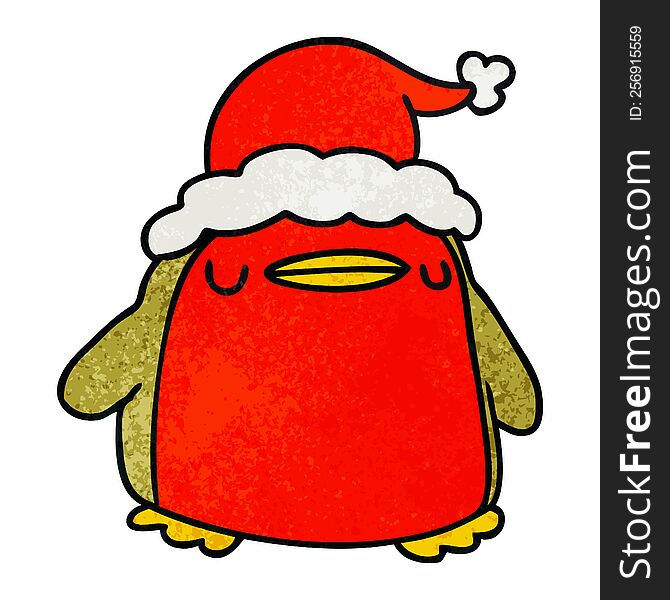 Christmas Textured Cartoon Of A Kawaii Robin