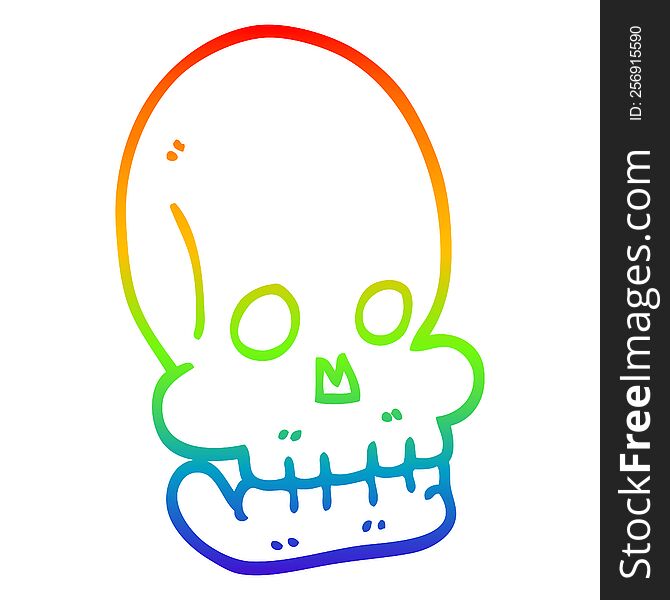 Rainbow Gradient Line Drawing Cartoon Funny Skull