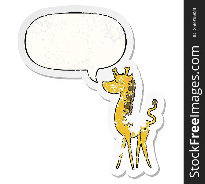 cartoon giraffe with speech bubble distressed distressed old sticker. cartoon giraffe with speech bubble distressed distressed old sticker