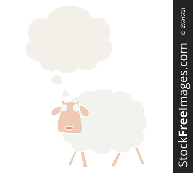 cartoon sheep with thought bubble in retro style