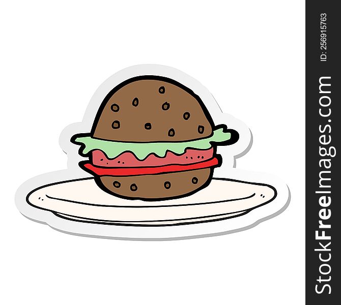 Sticker Of A Cartoon Burger On Plate